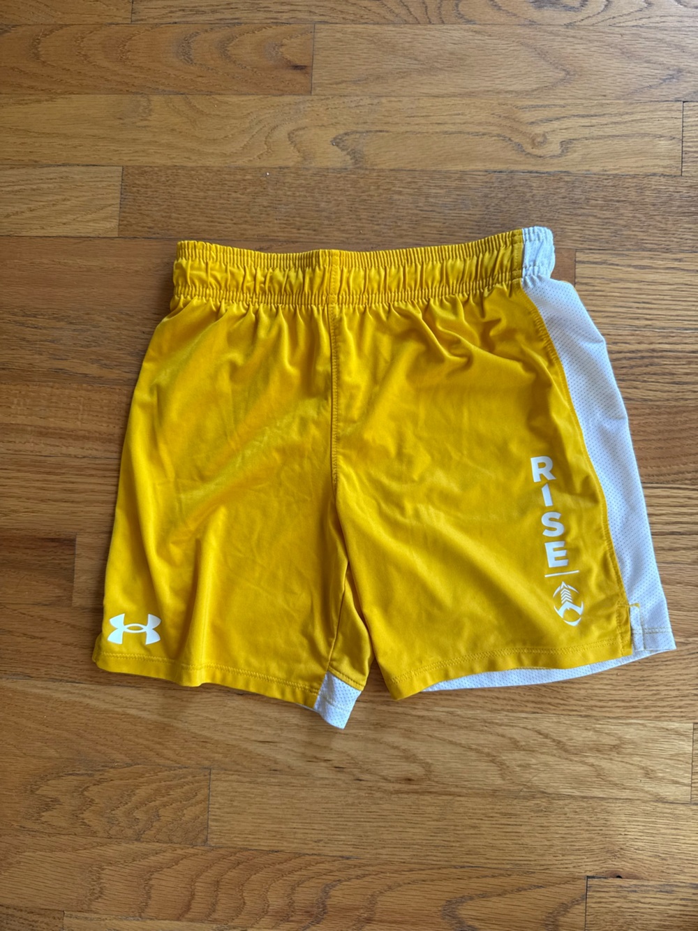 Under Armour Yellow Athletic Shorts with White Side Panel